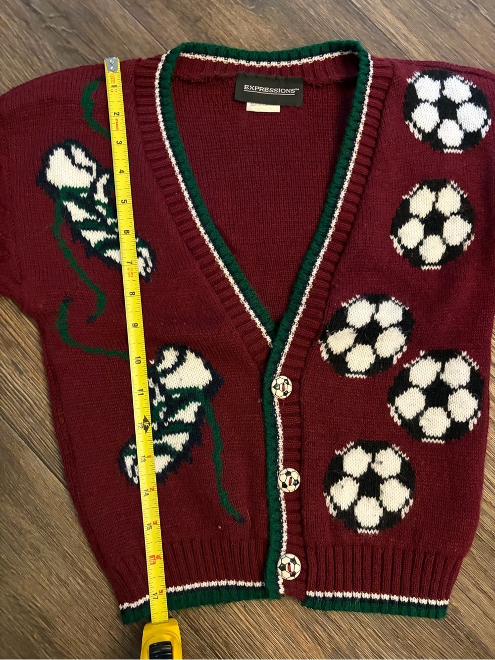 Vintage Expressions Youth Burgundy Soccer Fútbol Cardigan Size 5/6 Made In USA - Picture 4 of 7